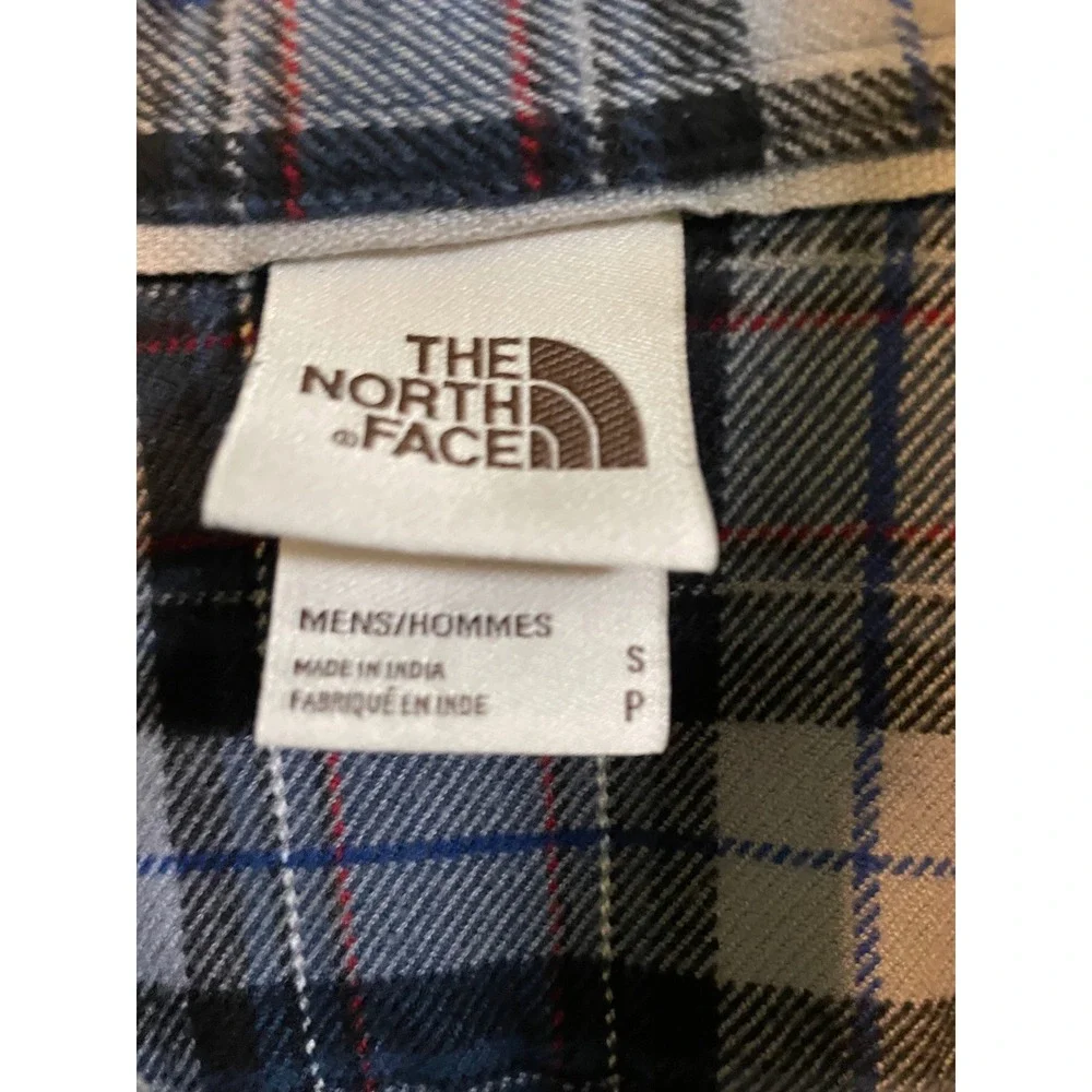 The North Face Mens Blue Grey Plaid Flannel Button Down Shirt Small Long Sleeve
